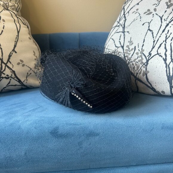 Miss Bierner and Michael Howard Hat - Vintage Black Hat with Netting main image 8